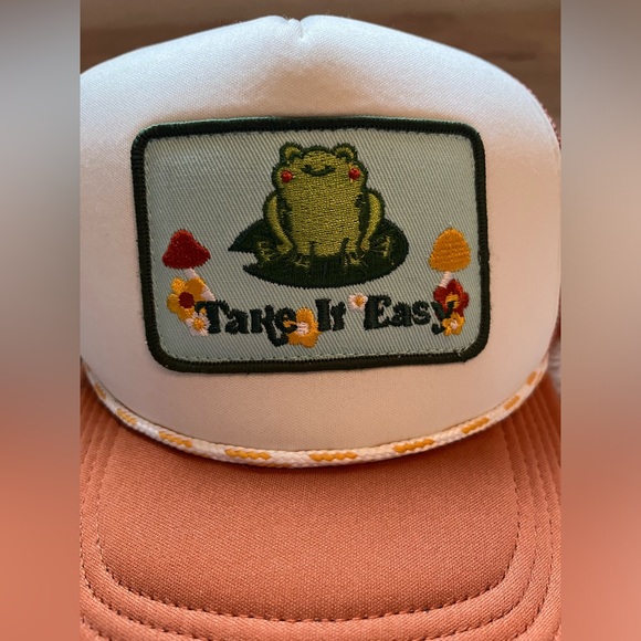 New! Frog and Mushroom “Take it Easy” Trucker Hat - Picture 2 of 5